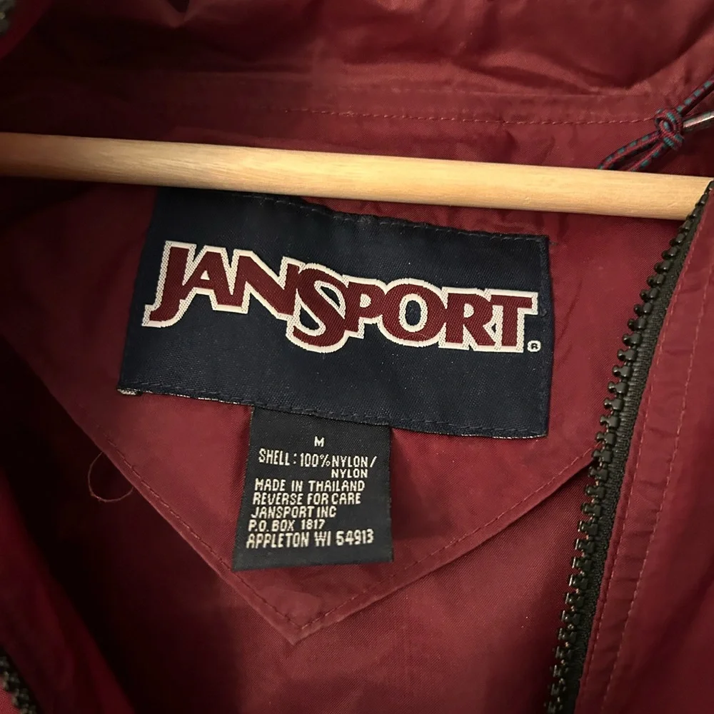 Vintage 90s Jansport Medium Burgundy and Dark Green Hooded Windbreaker Anorak